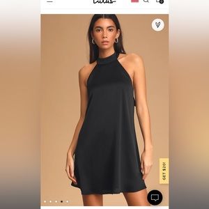 Lulus Short and Chic Black Satin Halter Mini Dress